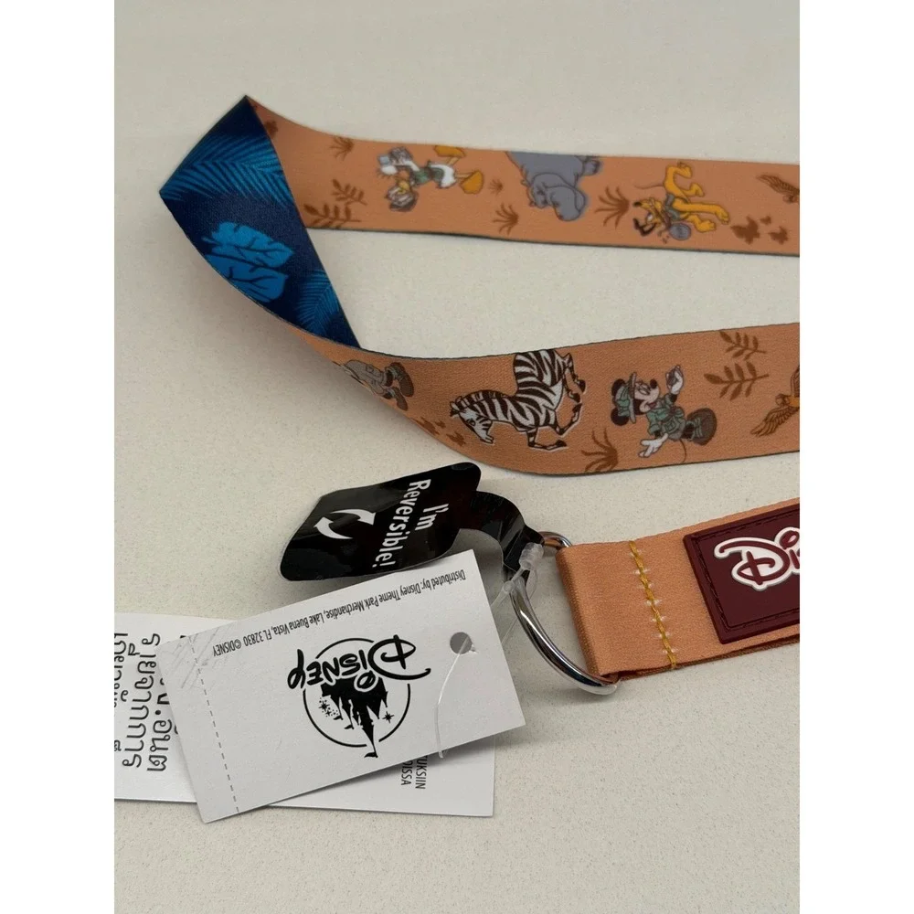 NWT Disney Parks Mickey & Friends Safari Lanyard Brown Trading Strap Reversible